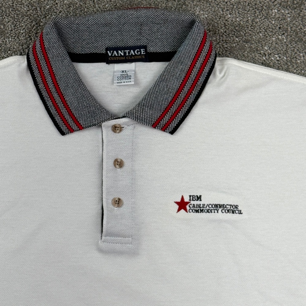 Vintage 90s IBM Mens XL Polo Shirt Made USA Vantage White NWOT Tech Corporate